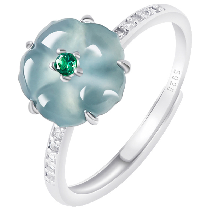 Women Accessories Gift - Niebieskie pierścionki z jadeitem birmańskim w