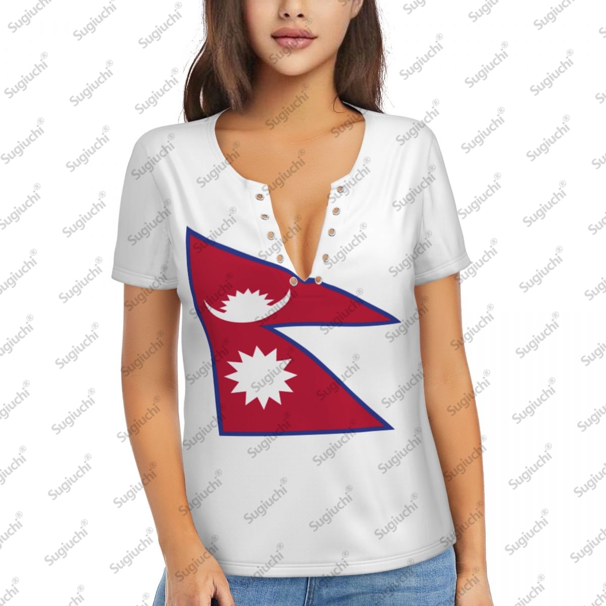 Women Accessories Nepal - 2025 Nepal Flaga Seksowny głęboki dekolt