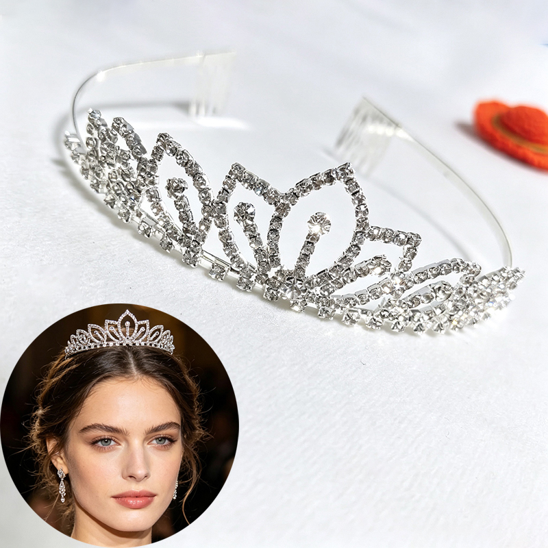 Women Accessories Gift - Srebrna Korona z Błyszczącymi Cyrkoniami, Tiara